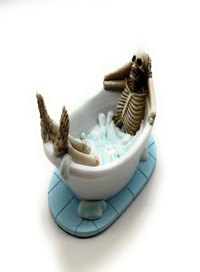 RUSTIX Skeleton in Bathtub Figurine - Gothic Bathroom Decor | Halloween Skeleton Statue | Funny Resin Skeleton Bath Figurine | Bubble Bath Skeleton Gift | Unique Gothic Bathroom Accessories - Image 1